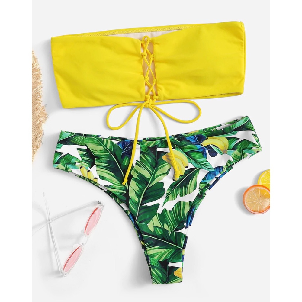 ANA Yellow Banana Leaf Print Bikini